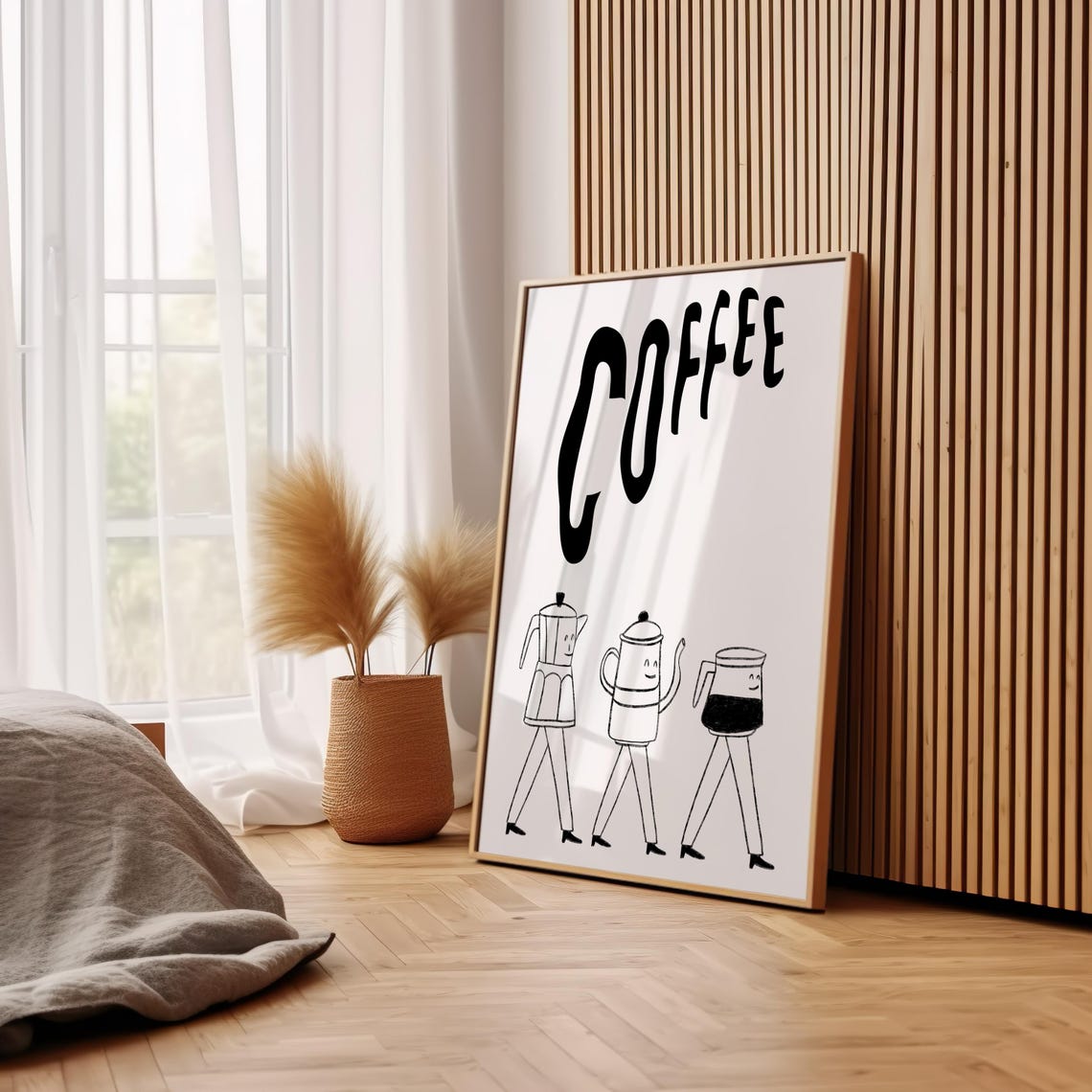 Coffee Walking Coffee Pots Black Line Art Kitchen Poster For Her - Image 2