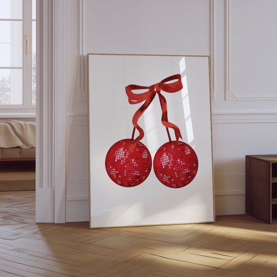 Cherry Disco Red Print Retro Trendy Wall Art College Apartment Print Girly Maximalist Decor Bar Cart Prints Aesthetic Y2k Poster