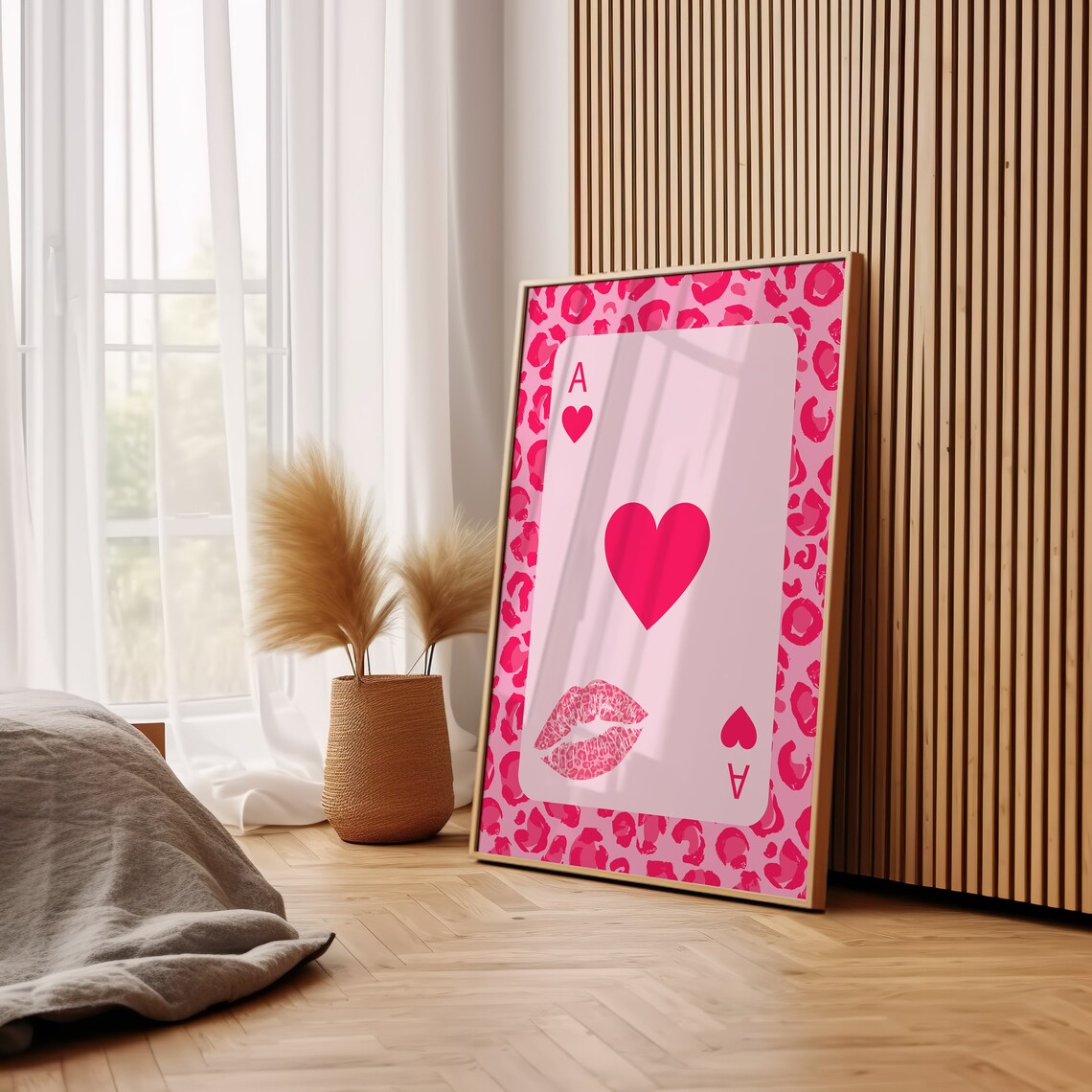 Hot Pink Leopard Ace of Hearts Kiss Mark Trendy Fashion Poster - Image 3