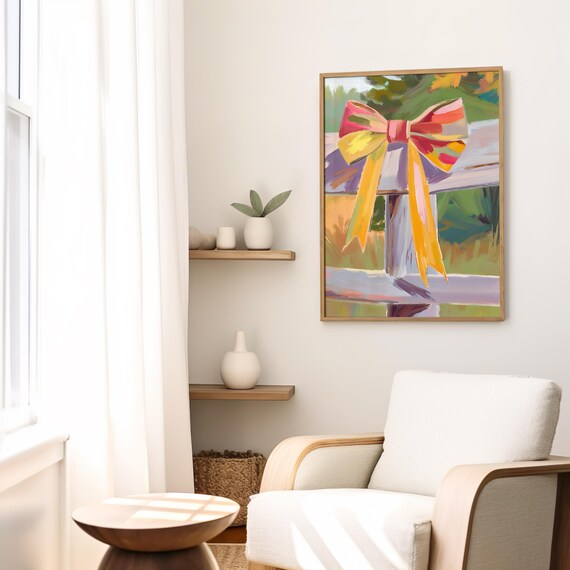 Painterly Autumn Bow On White Fence Impressionist Fall Ribbon Art Poster