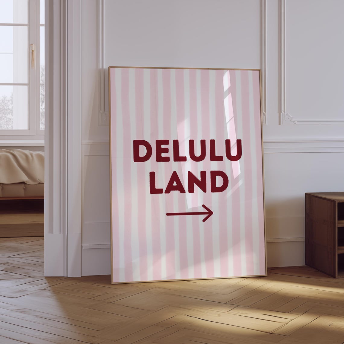 Delulu Land Print Trendy Girly Preppy Poster Aesthetic Pink And Red Room Decor College Apartment Decor Delulu Land Sign