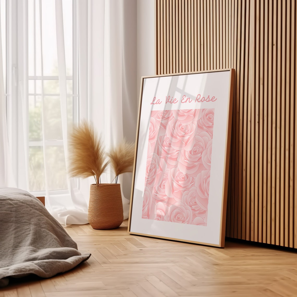 La Vie En Rose Pink Roses Pattern Romantic French Quote Wall Art - Image 3