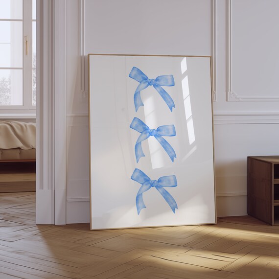Blue Watercolor Bows Column Trio Minimalist Trendy Coquette Art Poster