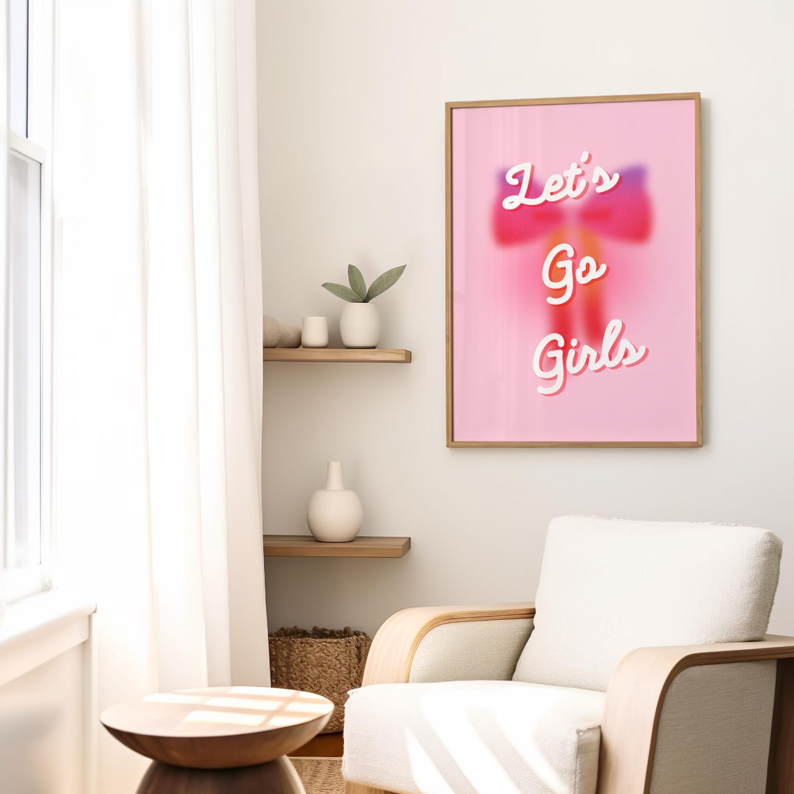 Lets Go Girls Pink Retro Script Quote Trendy Girly Bachelorette Poster - Image 3