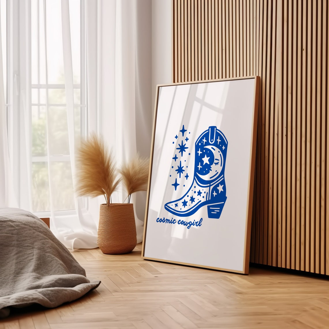 Cosmic Cowgirl Blue Celestial Boot Star and Moon Western Poster - Image 3