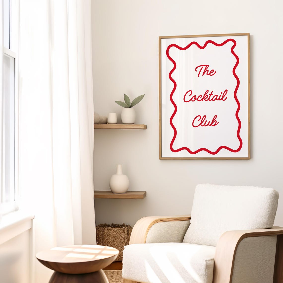 The Cocktail Club Red Script Wavy Border Retro Bar Cart Kitchen Poster - Image 2