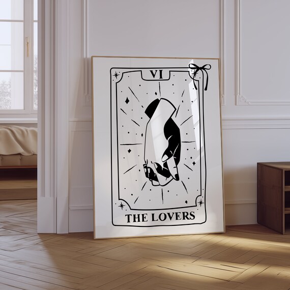 The Lovers VI Tarot Card Black and White Spiritual Minimalist Poster