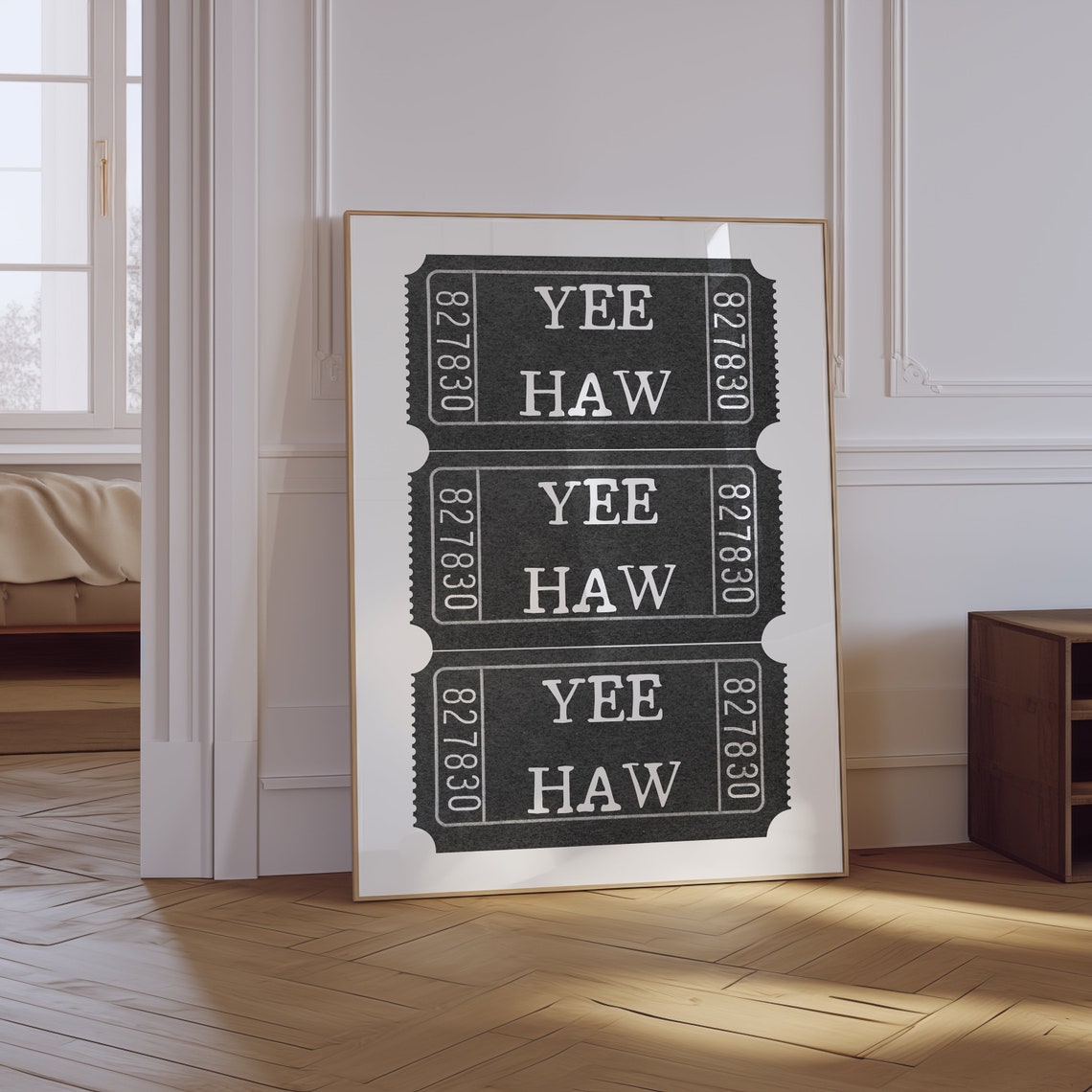Yee Haw Vintage Black Ticket Stub Stack Retro Western Wall Poster