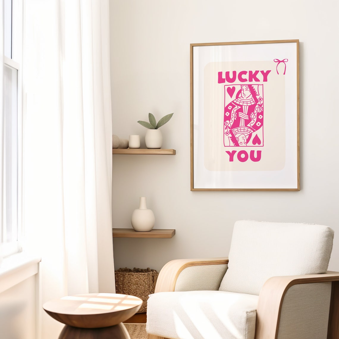 Lucky You Pink Queen Of Hearts Playing Card Retro Trendy Wall Art - Image 2