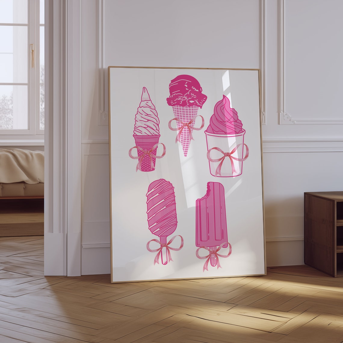 Pink Ice Cream Sundae Collection Retro Summer Treat Wall Art - Image 2