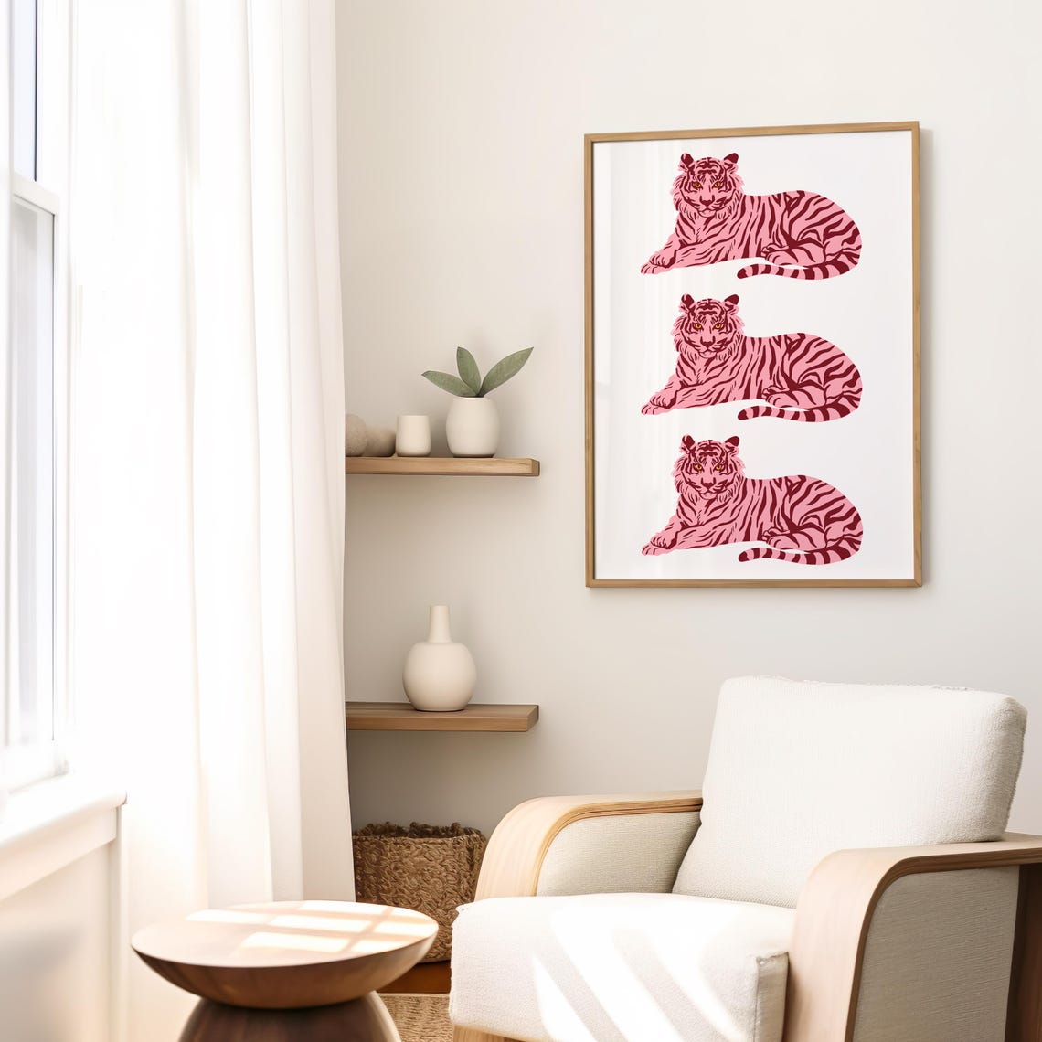Pink Tigers Trio Stacked Big Cat Preppy Pop Wildlife Art Poster - Image 2