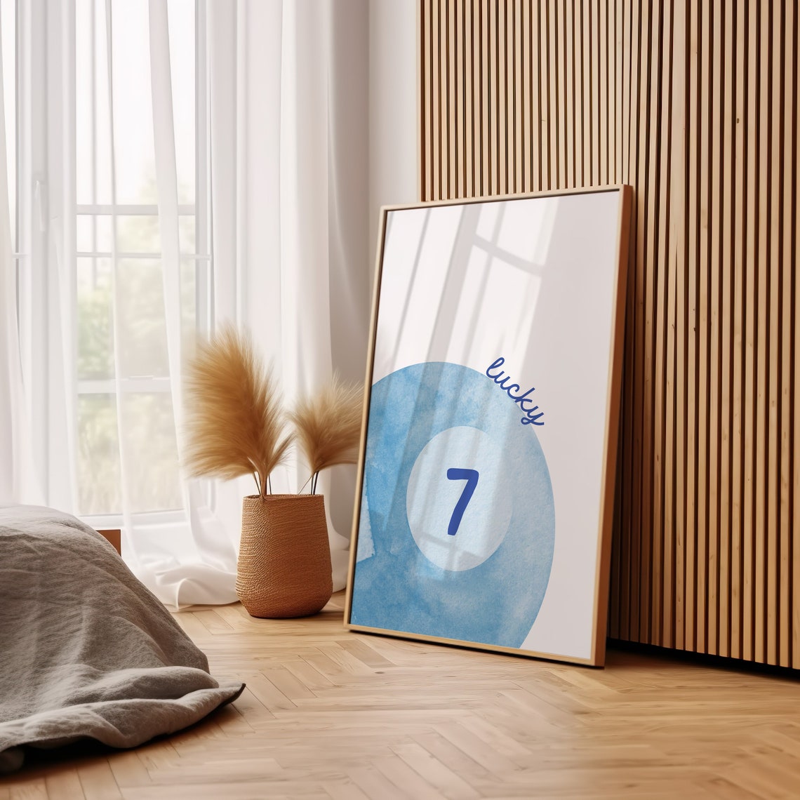 Lucky Number Seven Blue Watercolor Pool Ball Retro Game Art Poster - Image 3