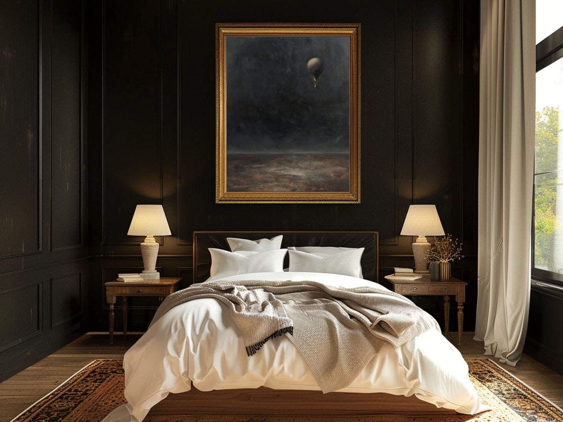 Dark Academia Hot Air Balloon Night Gothic Moody Sky Vintage Poster - Image 3