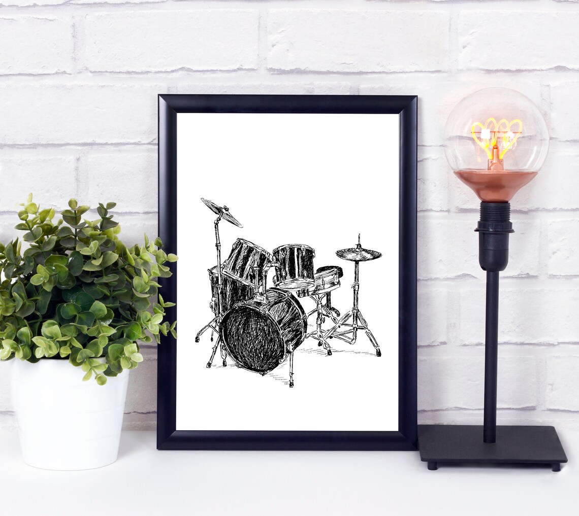 Black and White Music Art Print, Rock Drums