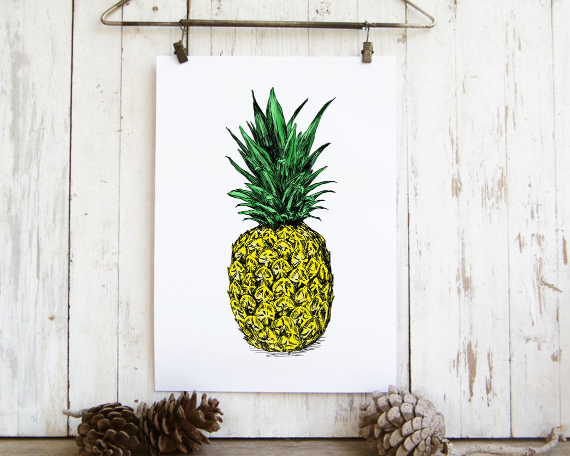 Pineapple Fruit Colorful Botanical Sketch Tropical Kitchen Art Print - Image 2