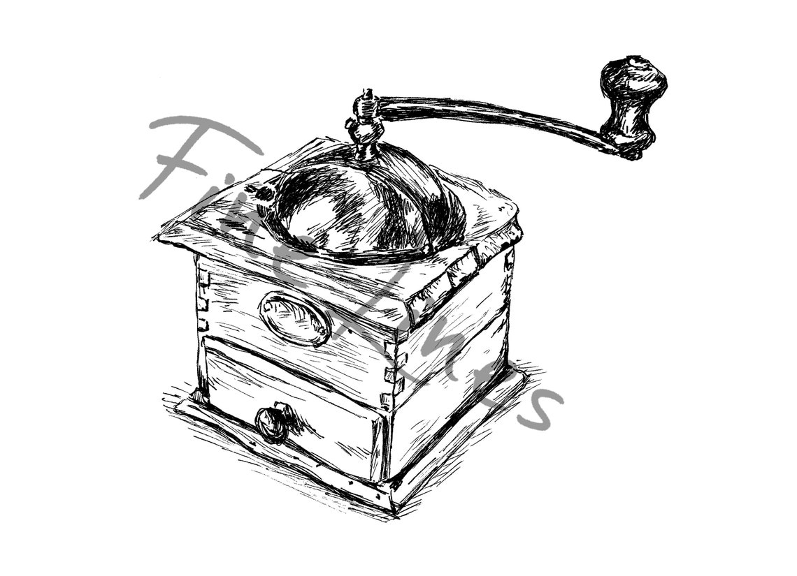 Antique Coffee Grinder Pen Sketch Vintage Kitchen Art Poster - Image 2