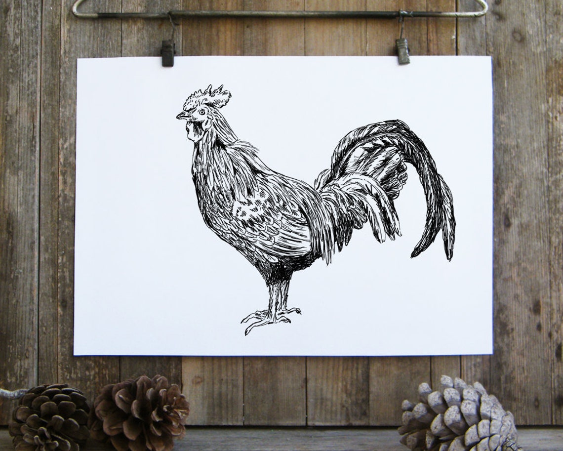 Art Prints Farmhouse Dcor Wall Art Prints Nature Modern Nursery Print Realistic Art Pen On Paper Rooster - Image 3