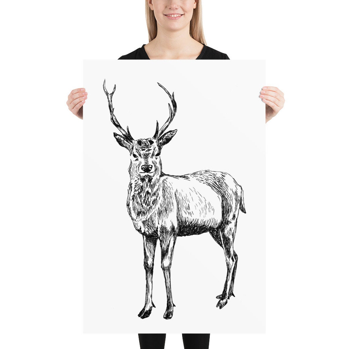 Black And White Deer Decor Printed Wall Art Hipster Decor Deer Wall Hanging Dorm Decor Nature Prints Realistic Art Rein Deer Poster - Image 3