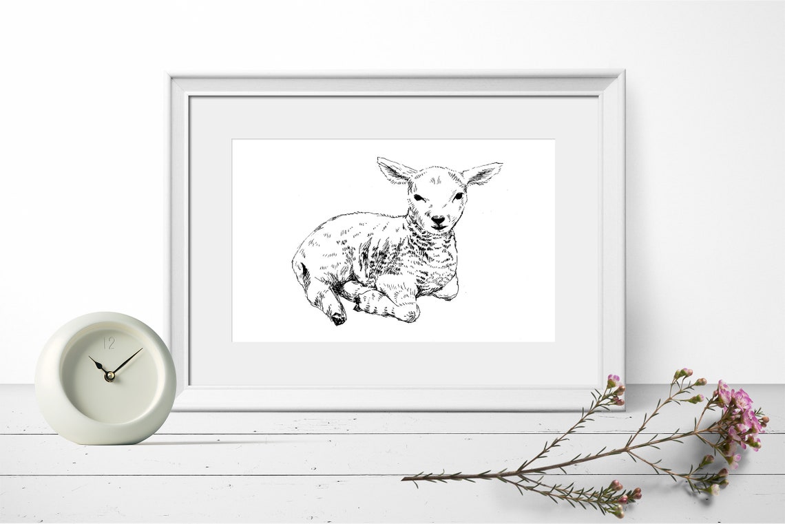 Lamb Drawing Wall Art Farmhouse Nursery Black And White Sheep Print Lamb Poster - Image 3
