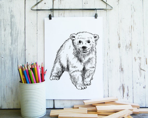 Baby Bear Cute Bear Poster Woodland Animals Kids Wall Art Nursery Decor Cute Animals Woodland Nursery Gift For Kids
