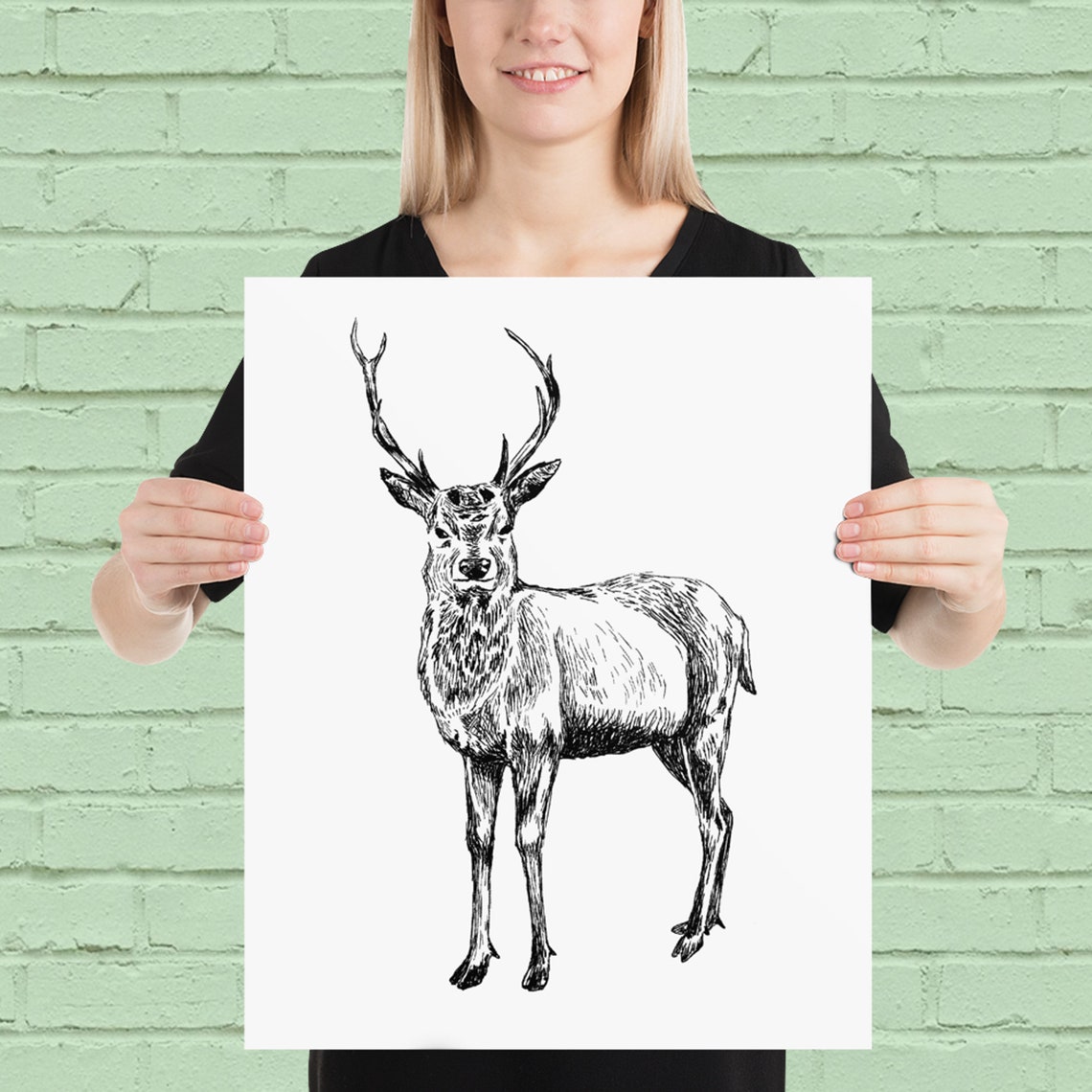 Wall Art Unique Wall Dcor Art Prints Black And White Nature Print Animal Realistic Art Deer Decor - Image 2