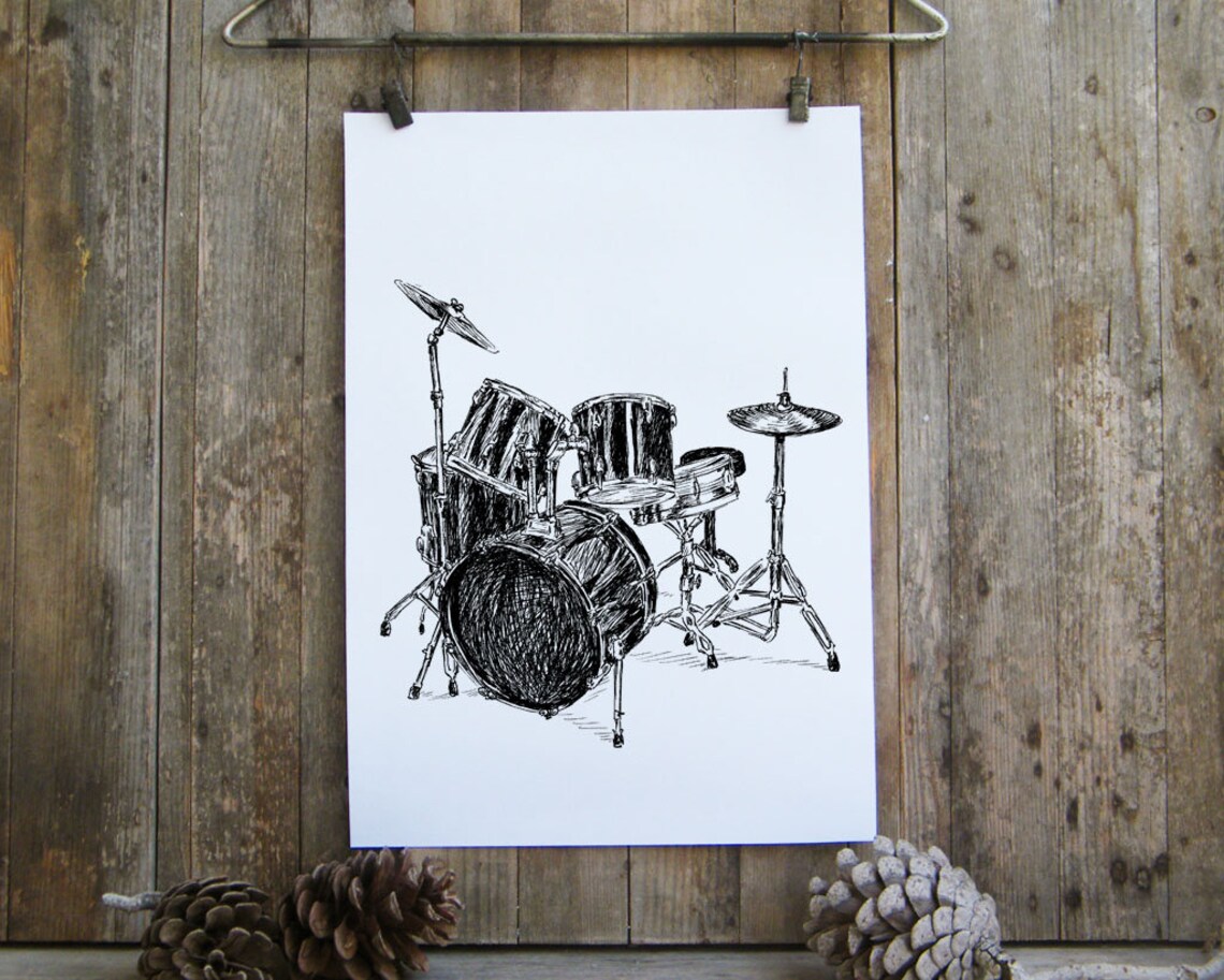 Black and White Music Art Print, Rock Drums - Image 2