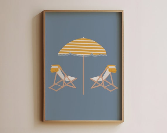 Minimalist Beach Chair Print, Coastal Summer Poster