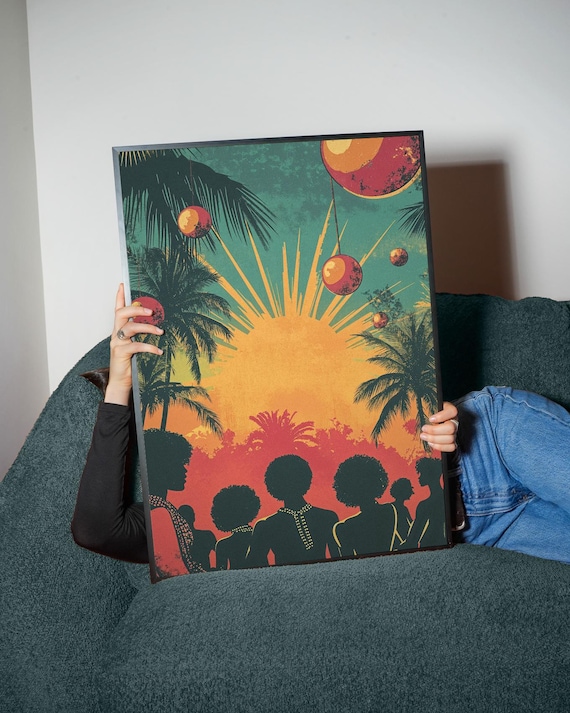 Tropical Art Print Vibrant Sunset Wall Retro Palm Trees Decor