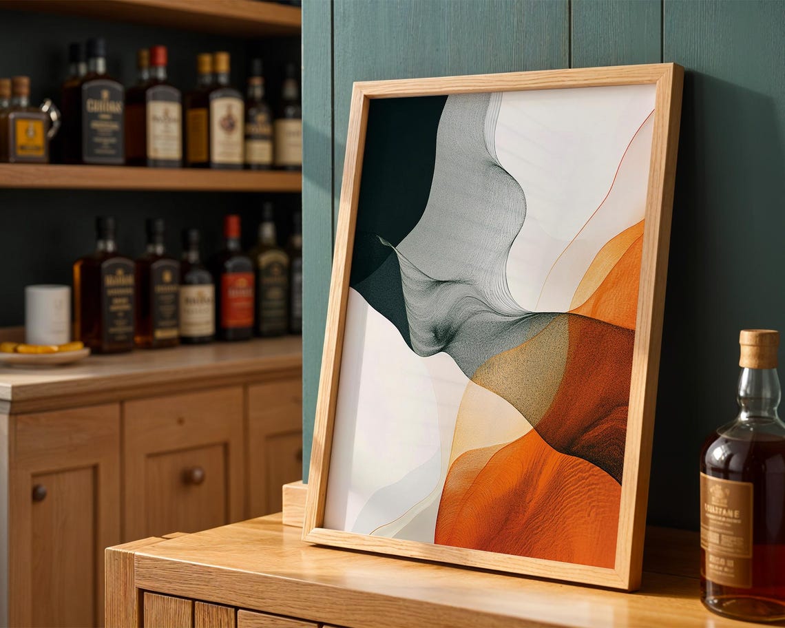 Minimal Abstract Flowing Lines Terracotta Beige Soft Modern Art Poster - Image 4