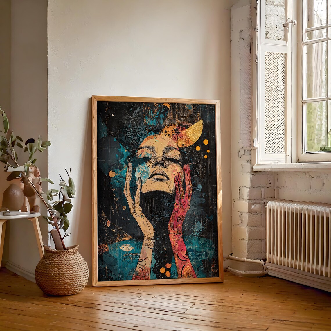 Surreal Woman Portrait Moody Expressionist Mixed Media Wall Art - Image 4