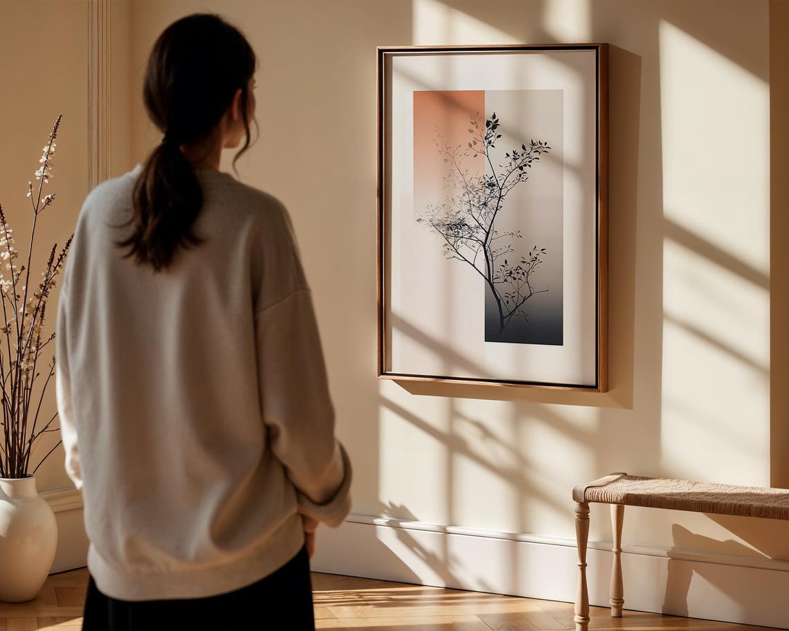 Minimalist Tree Silhouette Peach Gradient Modern Wall Poster - Image 2