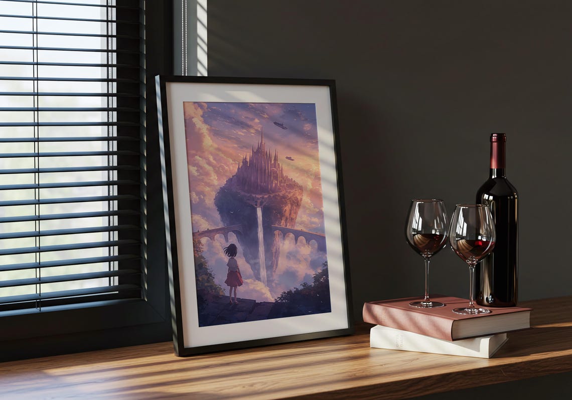 Castle Art Print Floating Fantasy Dreamy Sky Wall - Image 3