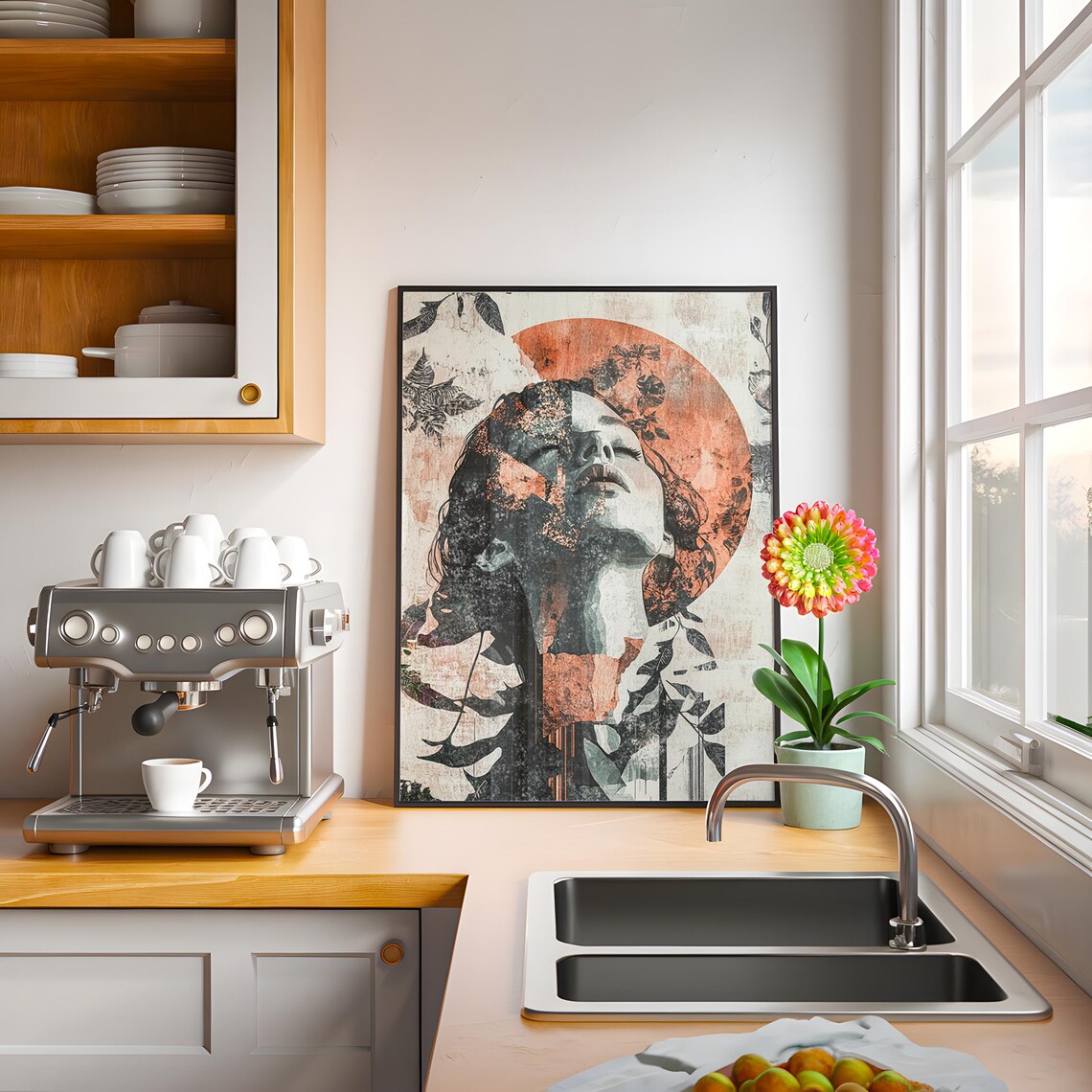 Woman Face Rust Moon Art Print Dark Botanical Grunge Portrait - Image 3