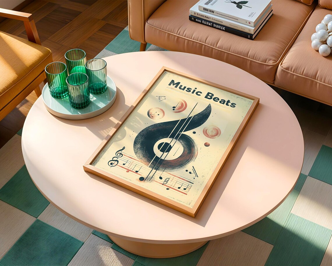 Music Beats Vintage Treble Clef Guitar Strings Notes Illustration Poster - Image 3