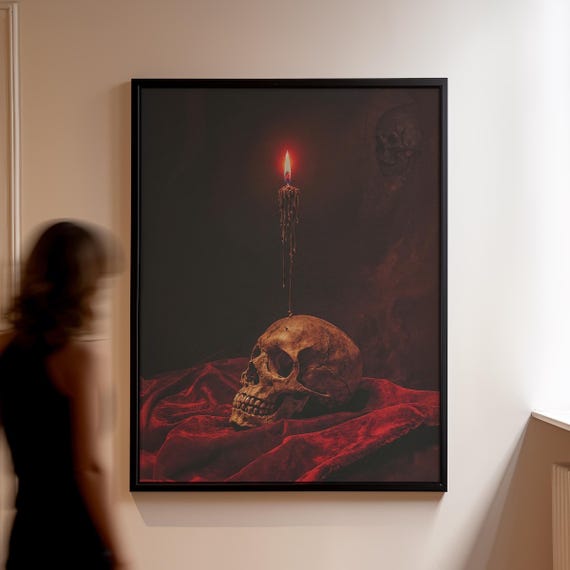 Skull And Candle Art Print Gothic Mystique Decor Memento Mori Wall