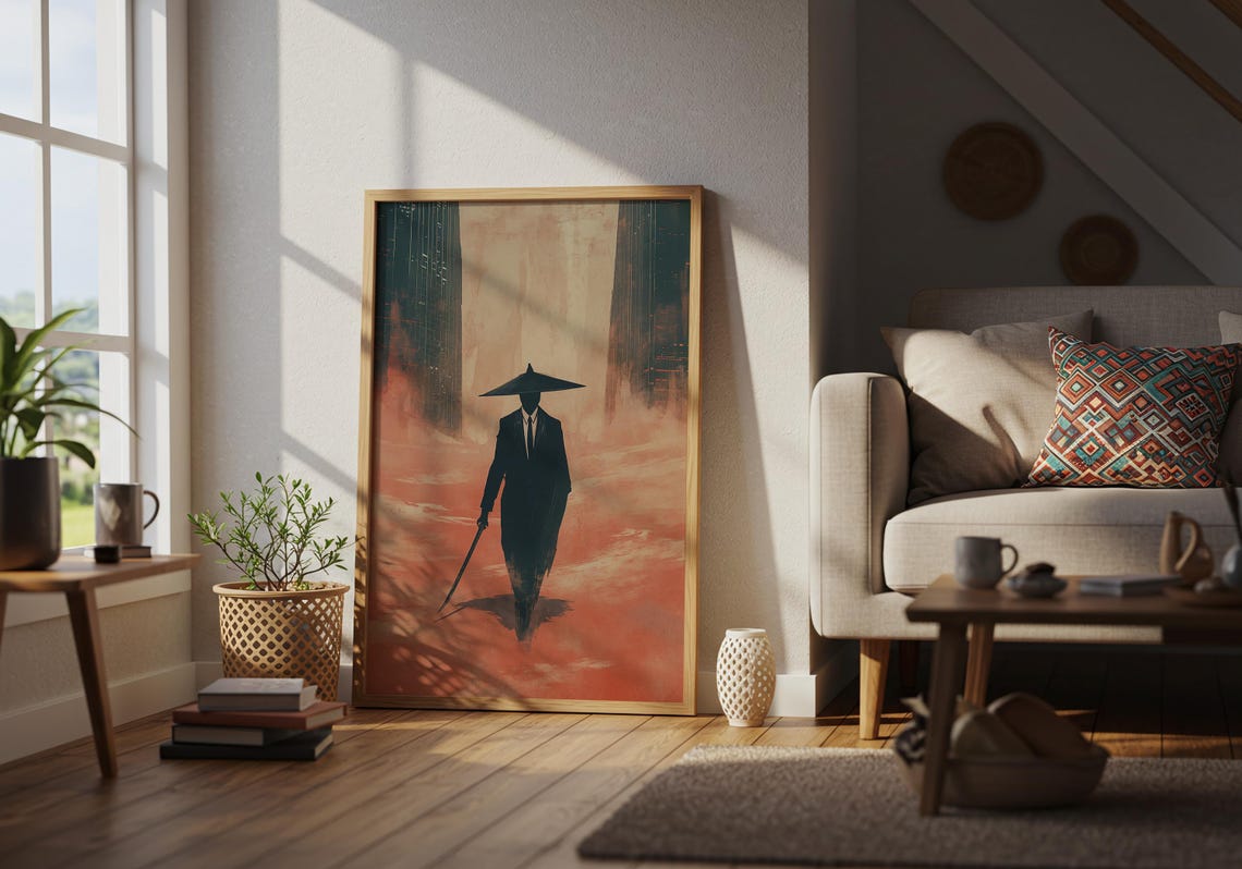 Samurai Warrior Modern Suit Sword Urban Haze Atmospheric Art Poster - Image 4