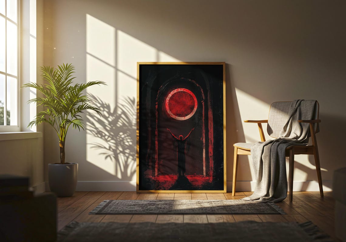 Red Blood Moon Eclipse Dark Gothic Ritual Silhouette Figure Poster - Image 5