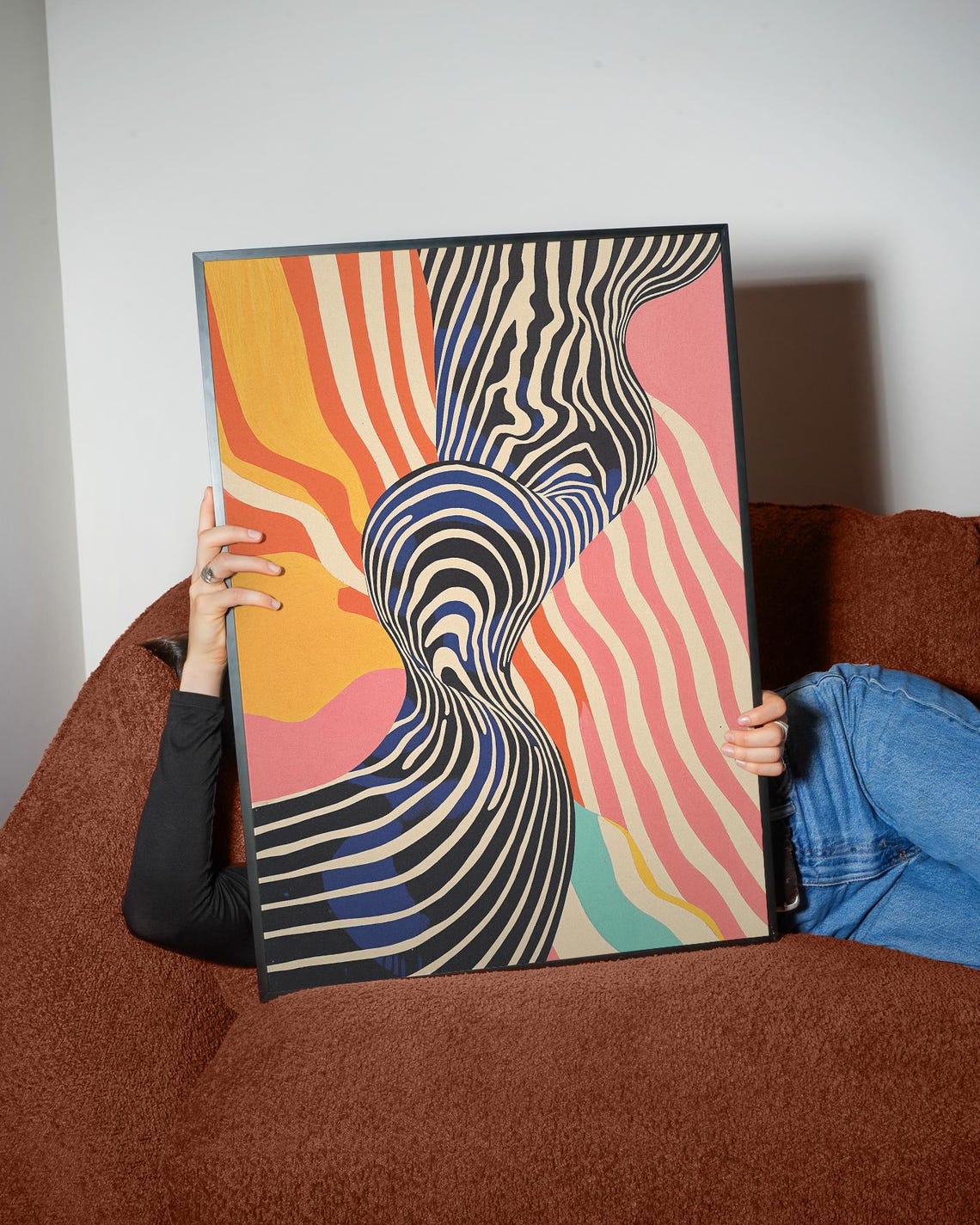 Optical Art Wavy Stripes Sunset Swirl Hypnotic Retro 70s Poster