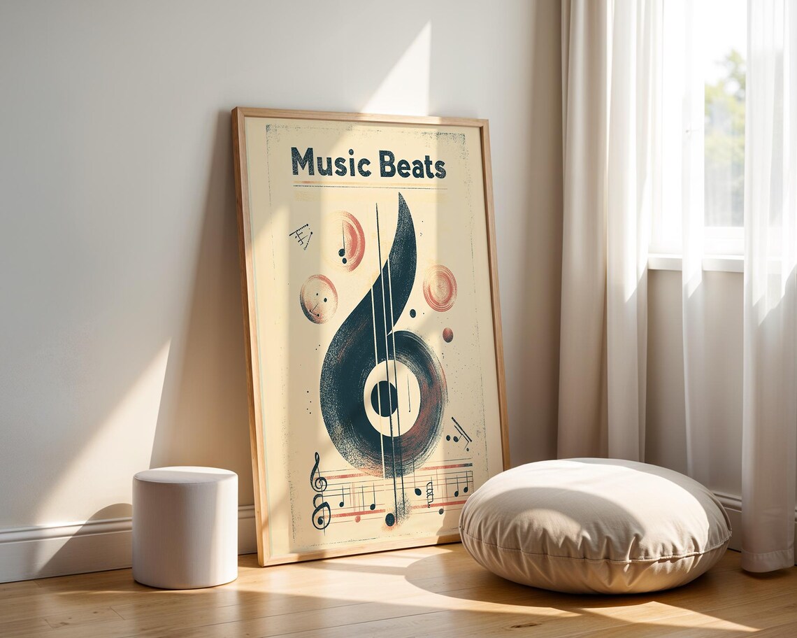 Music Beats Vintage Treble Clef Guitar Strings Notes Illustration Poster - Image 5