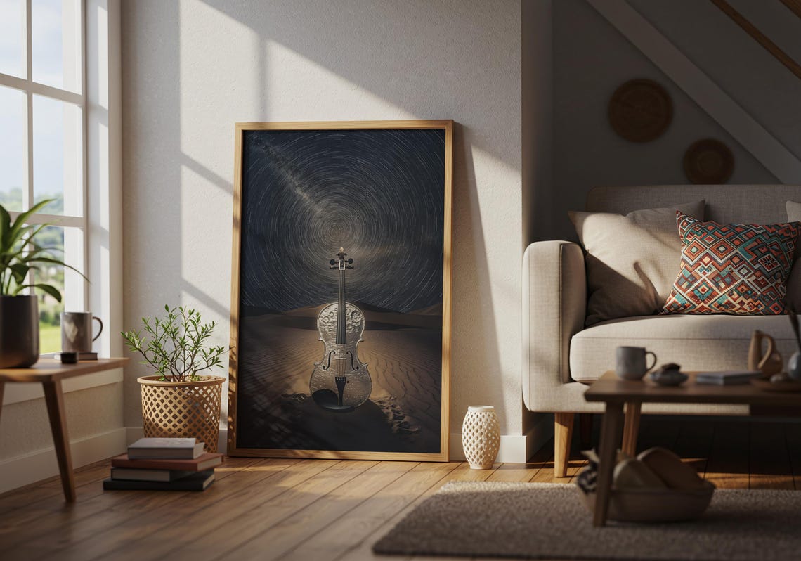 Violin Desert Night Star Trails Celestial Symphony Music Art Poster - Image 3