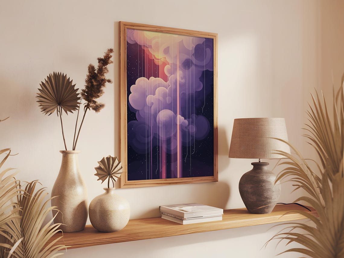 Purple Rain Clouds Cosmic Light Streaks Surreal Dreamy Poster - Image 4
