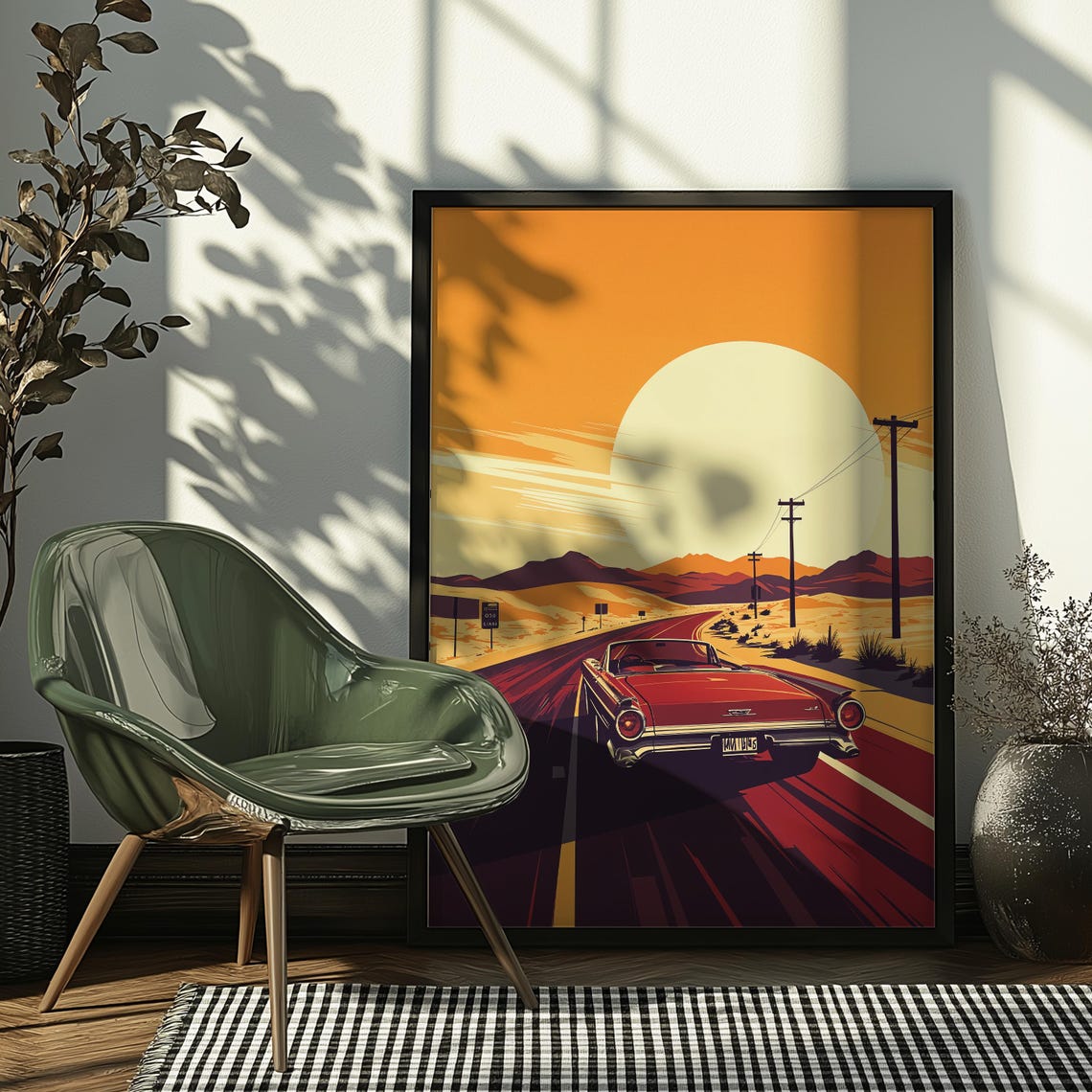 Classic Convertible Desert Highway Sunset Retro Drive Art Poster - Image 3