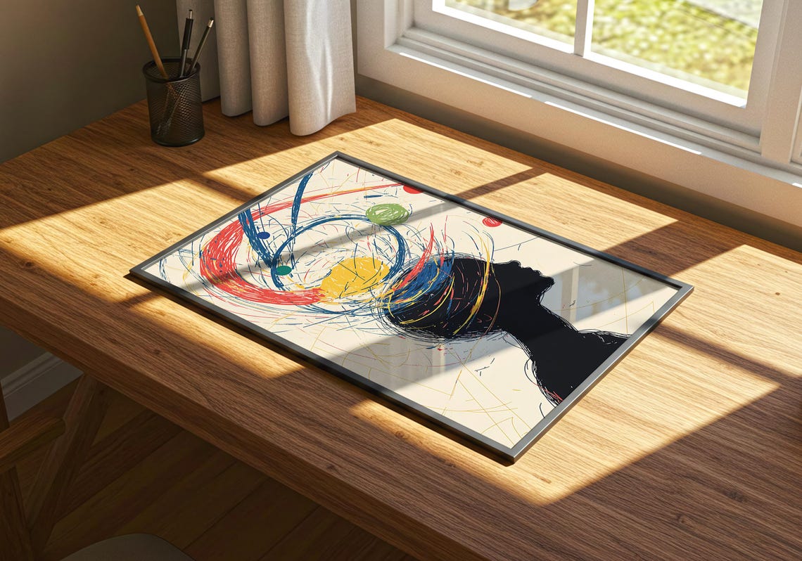 Colorful Scribble Mind Explosion Silhouette Head Abstract Art Poster - Image 3