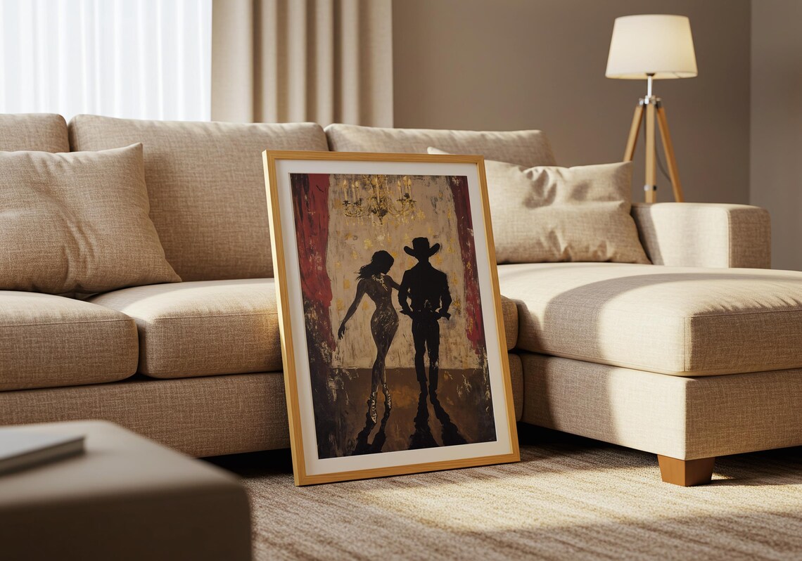 Elegant Cowboy Couple Dancing Silhouette Chandelier Romance Art Poster - Image 5
