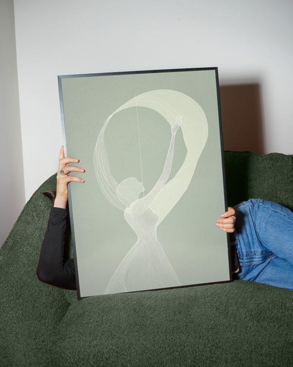 Abstract Dancer Art Print Minimalist Line Motion Poster Elegant Figure In Soft Sage