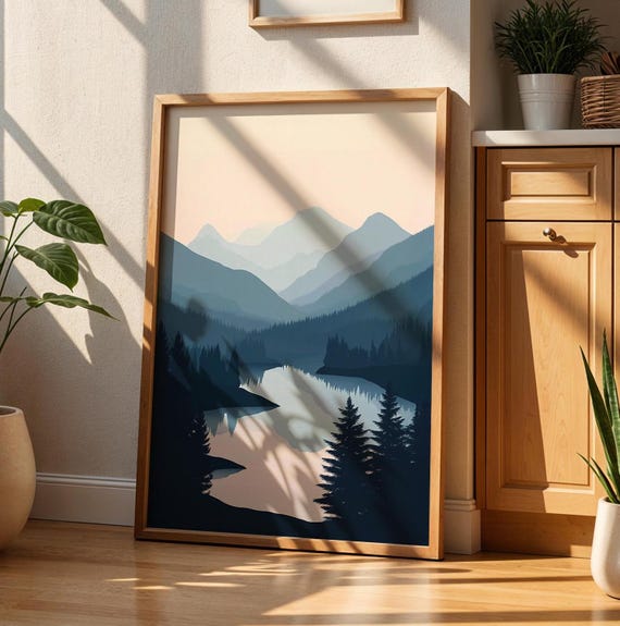 Soothing Mountain View Print Minimalist Serenity Wall Art Nature Modern Relaxing Poster Peaceful Home Decor