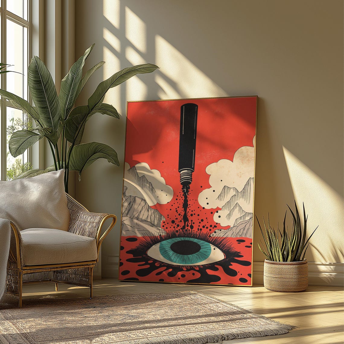 Surreal Comic Pop Eye Ink Marker Red Sky Bold Graphic Art Poster - Image 4