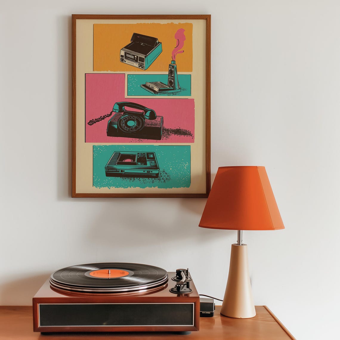 Retro Tech Pop Art Rotary Phone Turntable VCR Nostalgia Poster - Image 3