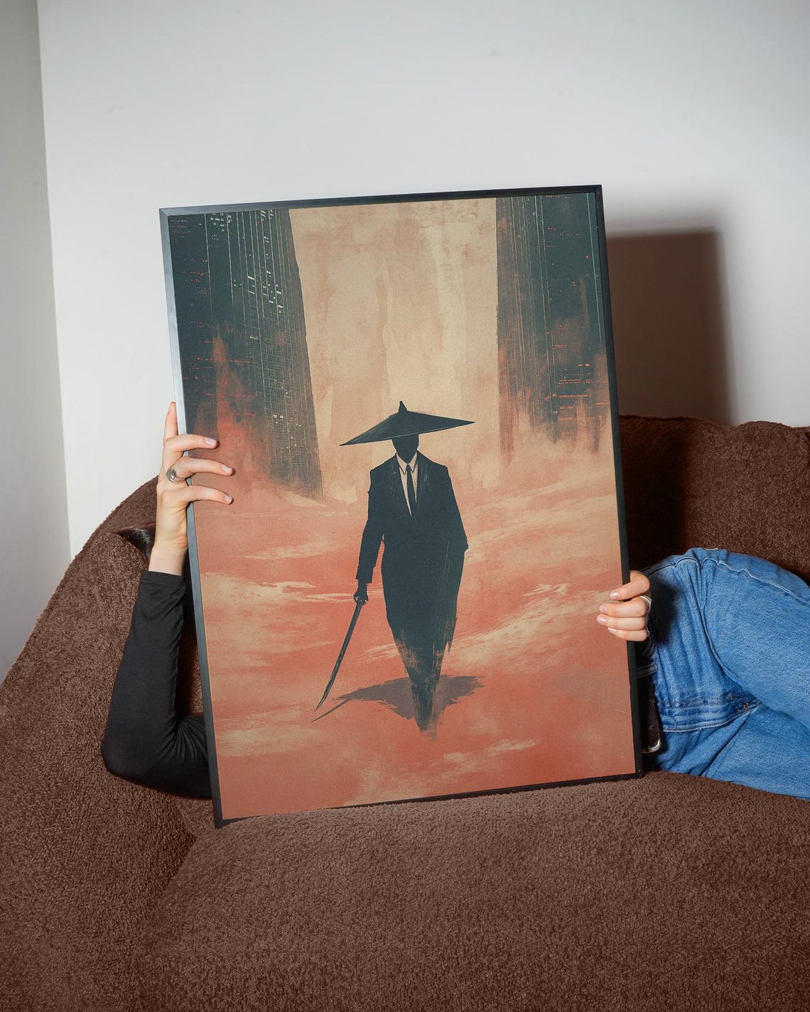 Samurai Warrior Modern Suit Sword Urban Haze Atmospheric Art Poster