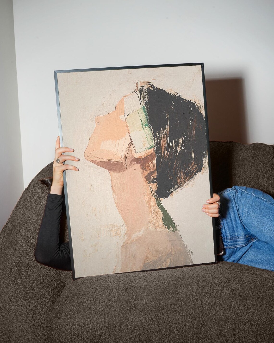 Abstract Profile Portrait Brushstroke Face Peach Black Minimal Art Poster